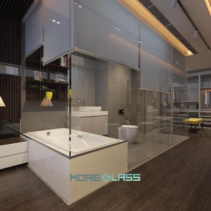 Trang trí phòng tắm chung cư, biệt thự cao cấp với kính cường lực an toàn mang phong cách hiện đại