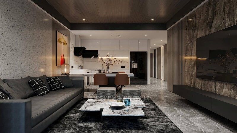 Trang trí phòng khách chung cư với mẫu kệ ti vi treo tường đẹp