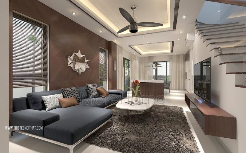 Ghế sofa hiện đại có khung gỗ tự nhiên, bọc vải xanh bắt mắt, chân sắt phun sơn tĩnh điện trắng tạo cảm giác nhẹ nhàng và thanh thoát, nhưng vẫn nổi bật.